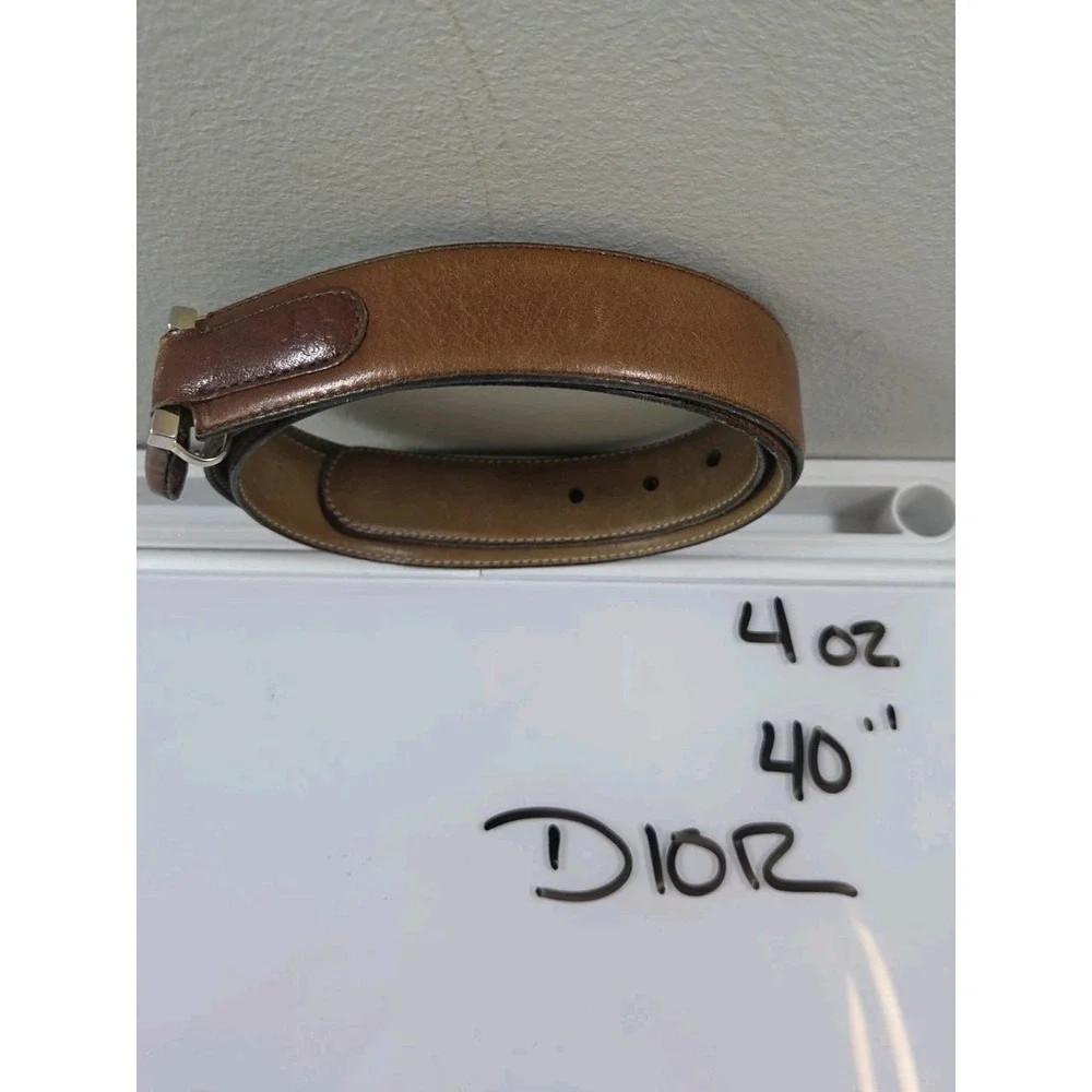 Vintage Stamped Christian Dior Aniline Leather Belt Brown 40 L, 1